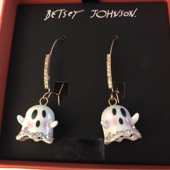 Betsey Johnson Gold Tone Iridescent White Glow In The Dark Ghost Drop Earrings - Picture 7 of 12